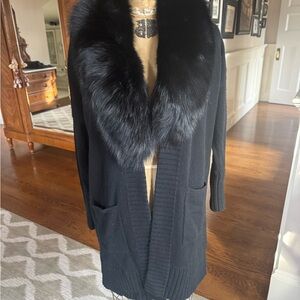 Luxurious Black Fur Collar Cardigan